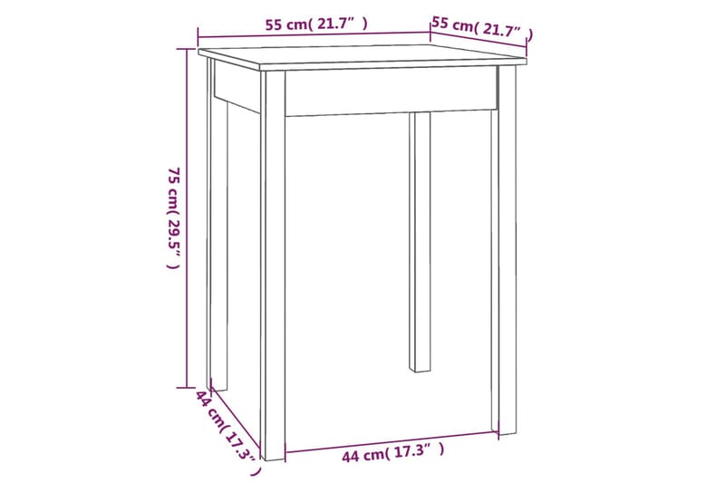 beBasic spisebord 55x55x75 cm massivt fyrretræ hvid - Hvid - Spisebord og køkkenbord