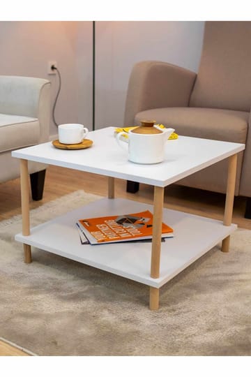 Belvo 60x42,5x60 cm Rektangulært Sofabord med Hylder i Malet Træ - Hvid - Møbler - Borde - Sofabord