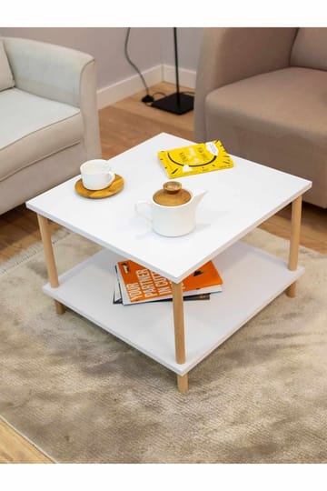 Belvo 60x42,5x60 cm Rektangulært Sofabord med Hylder i Malet Træ - Hvid - Møbler - Borde - Sofabord