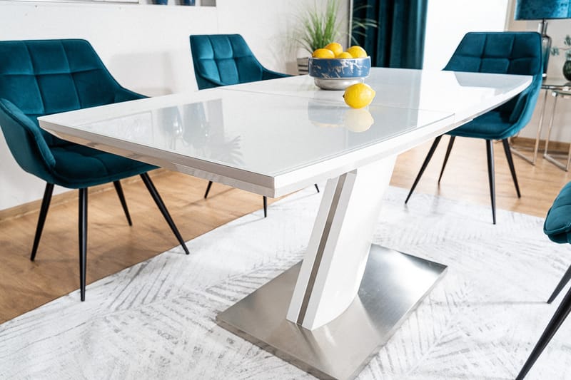 Bendale Udvideligt Spisebord 120 cm - Glas/Hvid Mat Lak/Sølv - Spisebord og køkkenbord