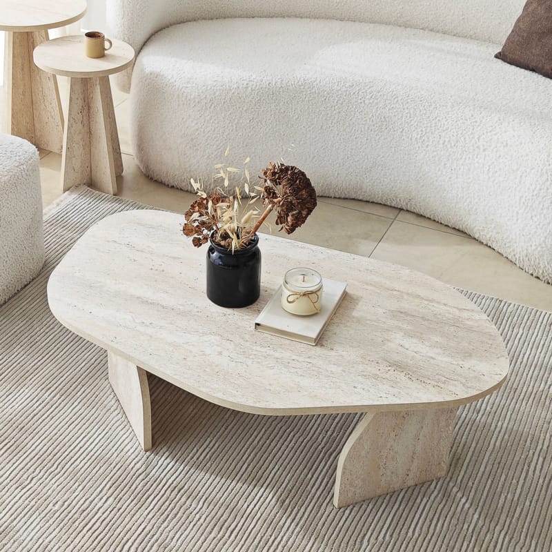 Berriaren Sofabord 100 cm - travertin og røgfarvet - Møbler - Borde - Sofabord