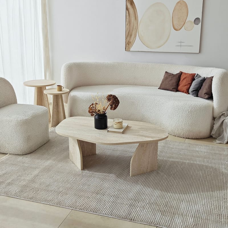 Berriaren Sofabord 100 cm - travertin og røgfarvet - Møbler - Borde - Sofabord