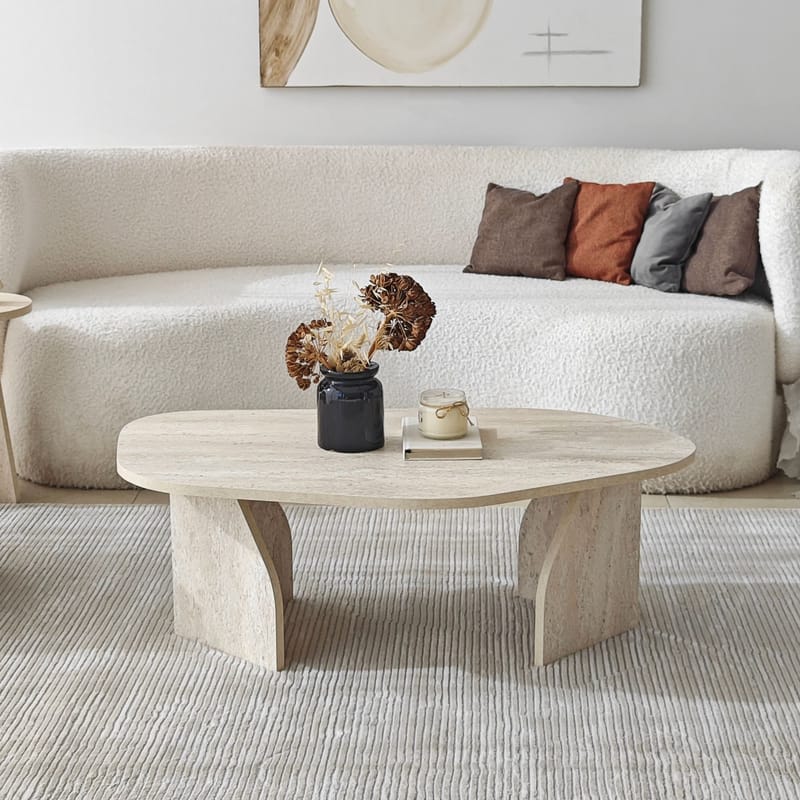 Berriaren Sofabord 100 cm - travertin og røgfarvet - Møbler - Borde - Sofabord