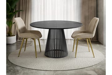 Beylen Rundt Spisebord 120 cm med Marmorudseende - Sort - Møbler - Borde - Spisebord og køkkenbord
