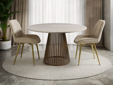Beylen rundt udtrækkeligt spisebord 120-196 cm - travertinbeige/kobber - Møbler - Borde - Spisebord og køkkenbord