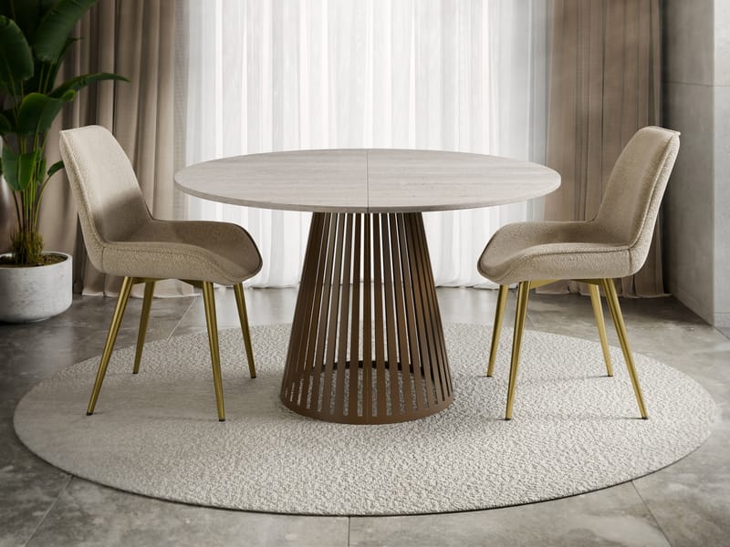 Beylen rundt udtrækkeligt spisebord 120-196 cm - travertinbeige/kobber - Møbler - Borde - Spisebord og køkkenbord