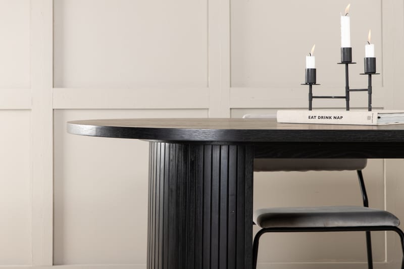 Biana Spisebordssæt 200 cm Oval inkl 4 Kenth Velourstole - Sort/Lysegrå - Spisebordssæt
