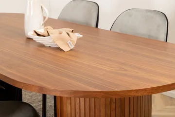Bianca Oval spisegruppe 200 cm med 4 Emma spisebordsstole - valnøddefarvet, lysegrå, sort - Møbler - Borde - Spisebordssæt