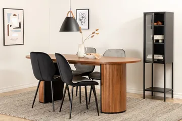 Bianca Oval spisegruppe 200 cm med 4 Emma spisebordsstole - valnøddefarvet, lysegrå, sort - Møbler - Borde - Spisebordssæt