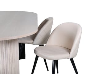 Bianca ovalt spisebord 200 cm med 4 Velvet Stitches spisebordsstole - Møbler - Borde - Spisebordssæt