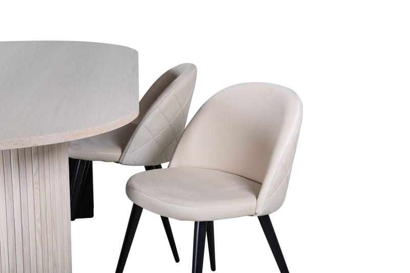 Bianca ovalt spisebord 200 cm med 4 Velvet Stitches spisebordsstole - Møbler - Borde - Spisebordssæt