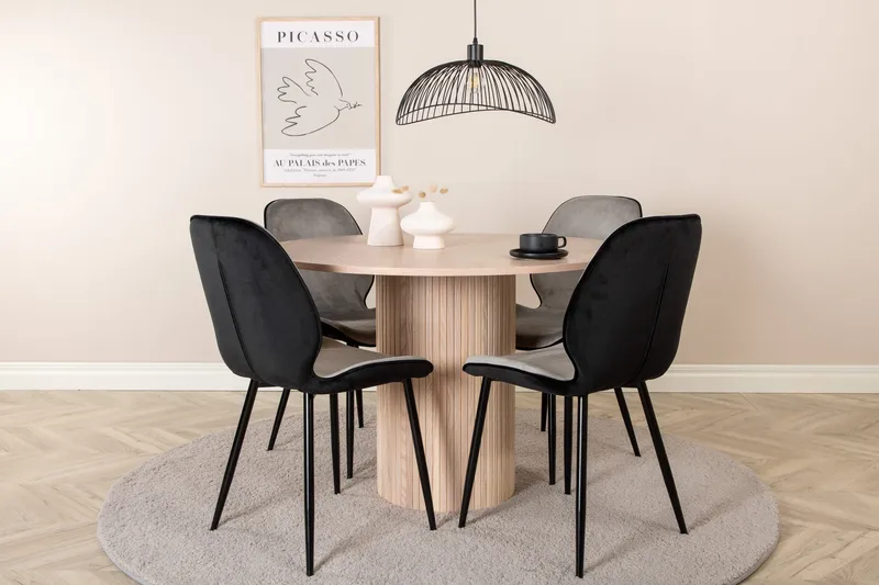 Bianca rundt spisebord med 4 Emma Spisebordsstol