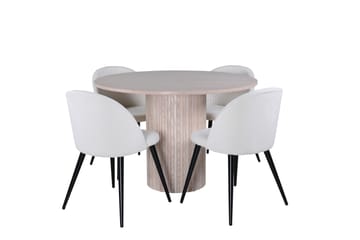 Bianca Spisebordssæt 110 cm Rund med 4 Velvet Stole