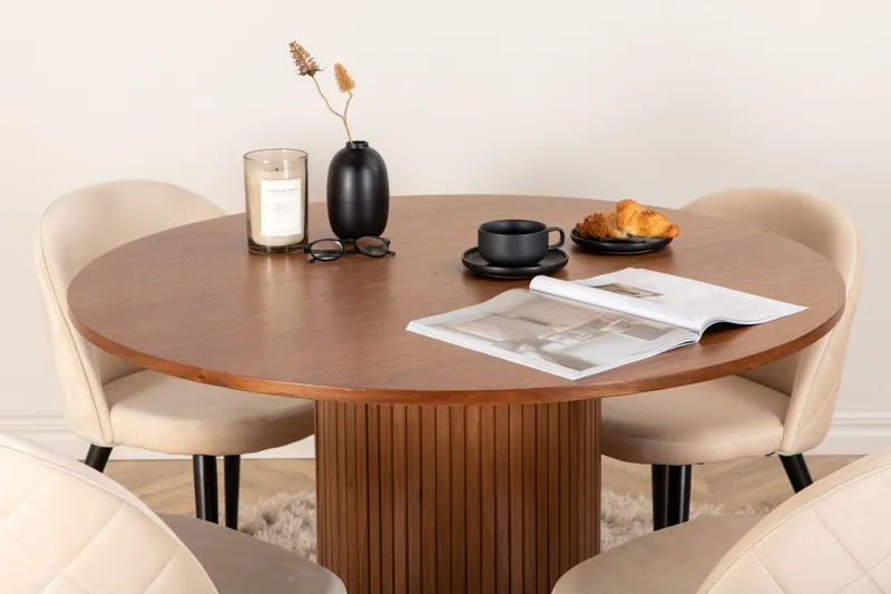 Bianca Spisebordssæt 110 cm Rund med 4 Velvet Stole - Beige - Møbler - Borde - Spisebordssæt
