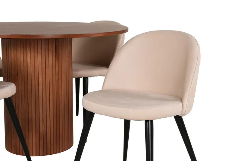 Bianca Spisebordssæt 110 cm Rund med 4 Velvet Stole - Beige - Møbler - Borde - Spisebordssæt