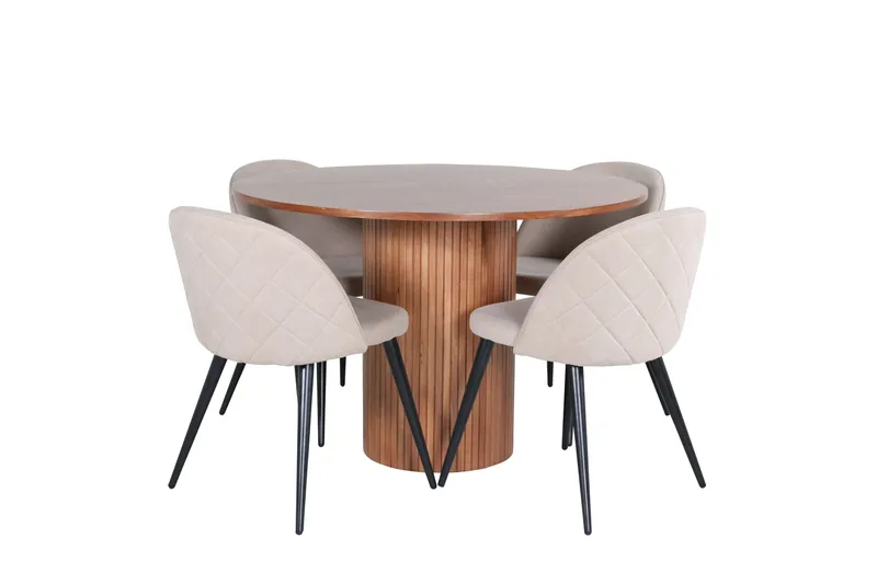 Bianca Spisebordssæt 110 cm Rund med 4 Velvet Stole, Beige