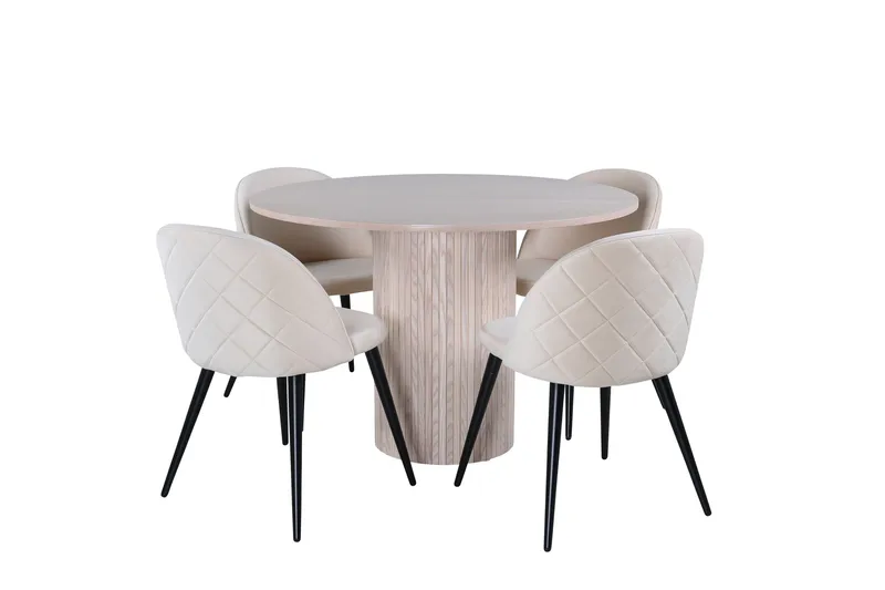 Bianca Spisebordssæt 110 cm Rund med 4 Velvet Stole, Svart