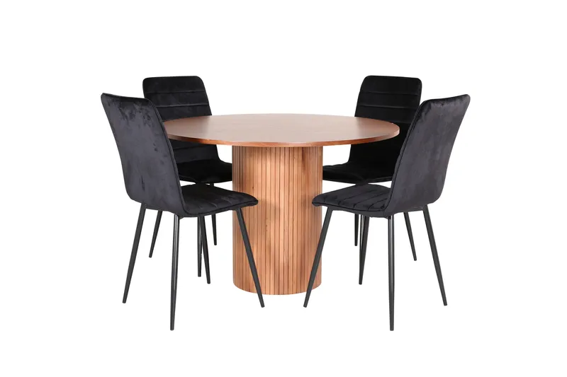 Bianca Spisebordssæt 110 cm Rund med 4 Windu Lyx Stole, Svart