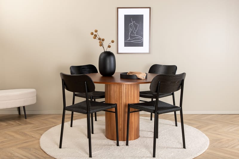 Bianca Spisebordssæt 110 cm Rund med 4 Polly Stole, Svart