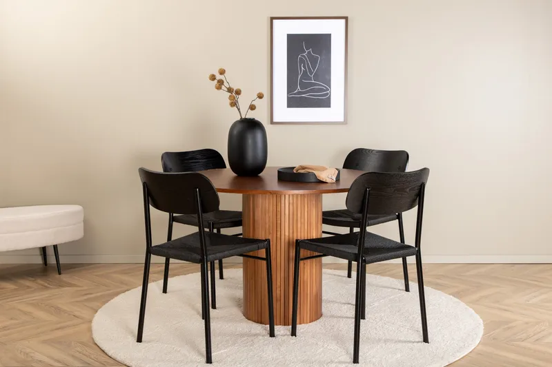 Bianca Spisebordssæt 110 cm Rund med 4 Polly Stole, Svart