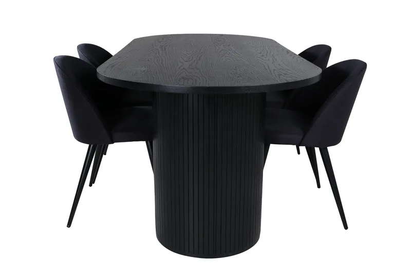 Bianca Spisebordssæt 200 cm Oval med 4 Velvet Stole, Svart