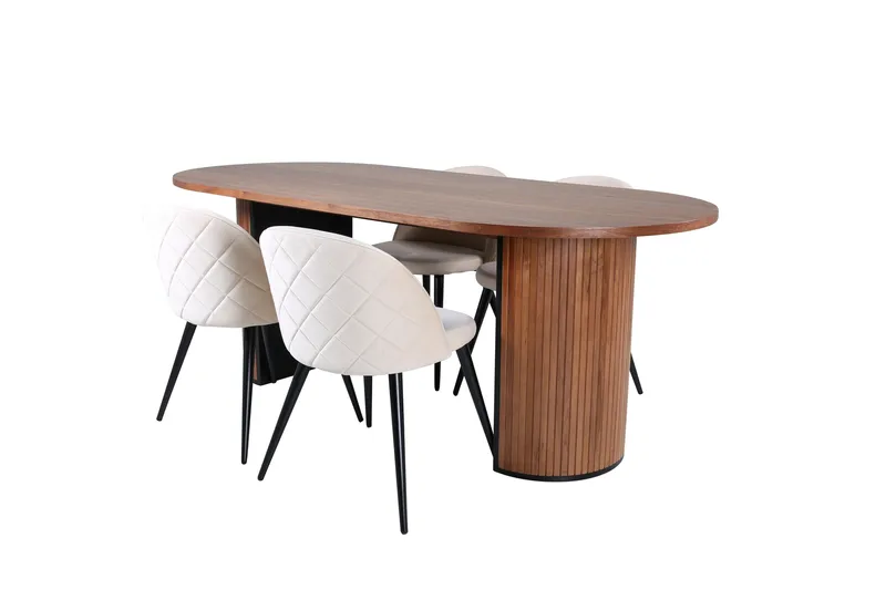 Bianca Spisebordssæt 200 cm Oval med 4 Velvet Stole, Svart
