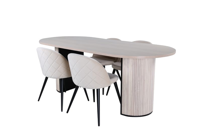 Bianca Spisebordssæt 200 cm Oval med 4 Velvet Stole - Svart - Møbler - Borde - Spisebordssæt