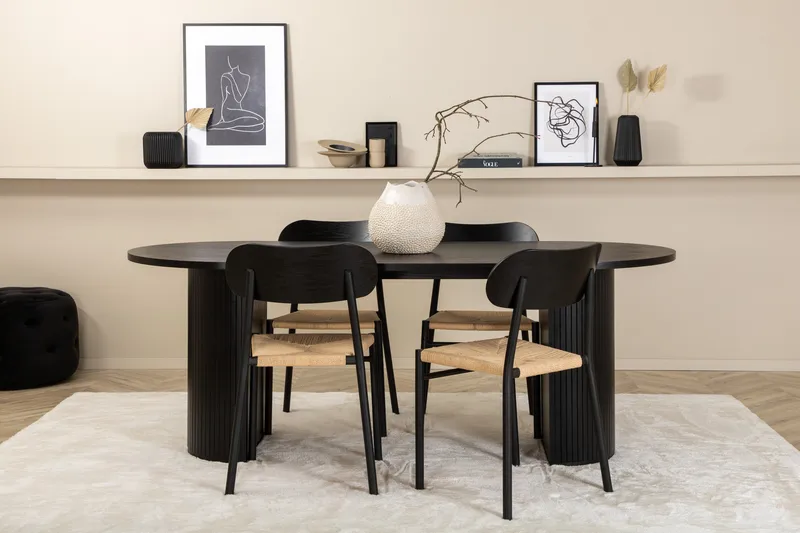 Bianca Spisebordssæt 200 cm Oval med 4 Polar Stole, Svart