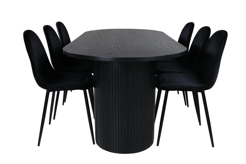 Bianca Spisebordssæt 200 cm Oval med 6 Polar Stole, Svart