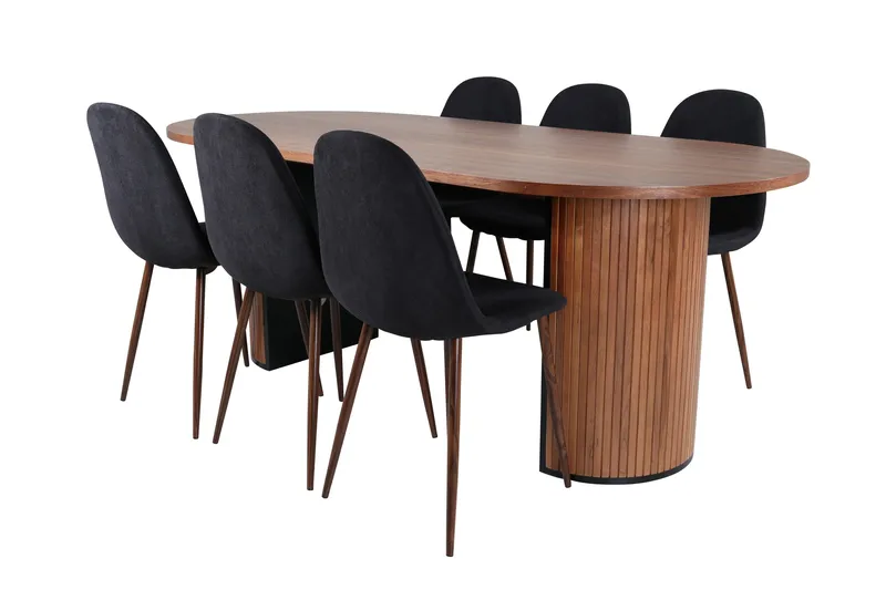 Bianca Spisebordssæt 200 cm Oval med 6 Polar Stole, Svart