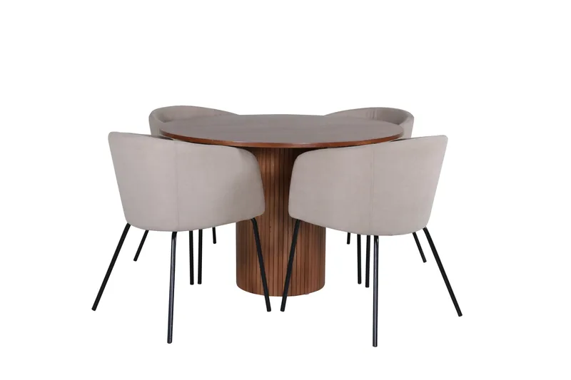 Bianca Spisegruppe 110 cm Rund med 4 Berit stole, Beige