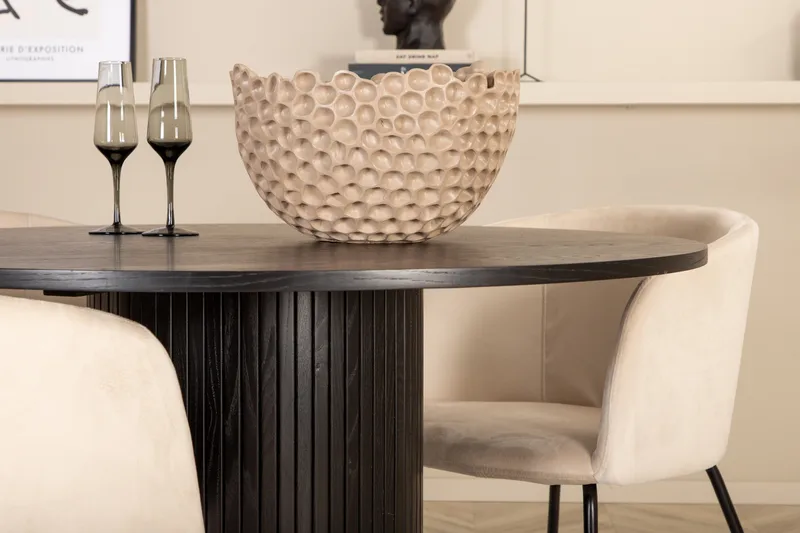 Bianca Spisegruppe 110 cm Rund med 4 Berit stole - Beige - Møbler - Borde - Spisebordssæt