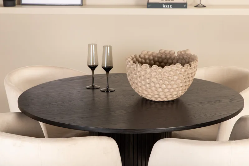 Bianca Spisegruppe 110 cm Rund med 4 Berit stole - Beige - Møbler - Borde - Spisebordssæt