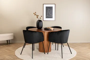 Bianca Spisegruppe 110 cm Rund med 4 Berit stole - Svart - Møbler - Borde - Spisebordssæt
