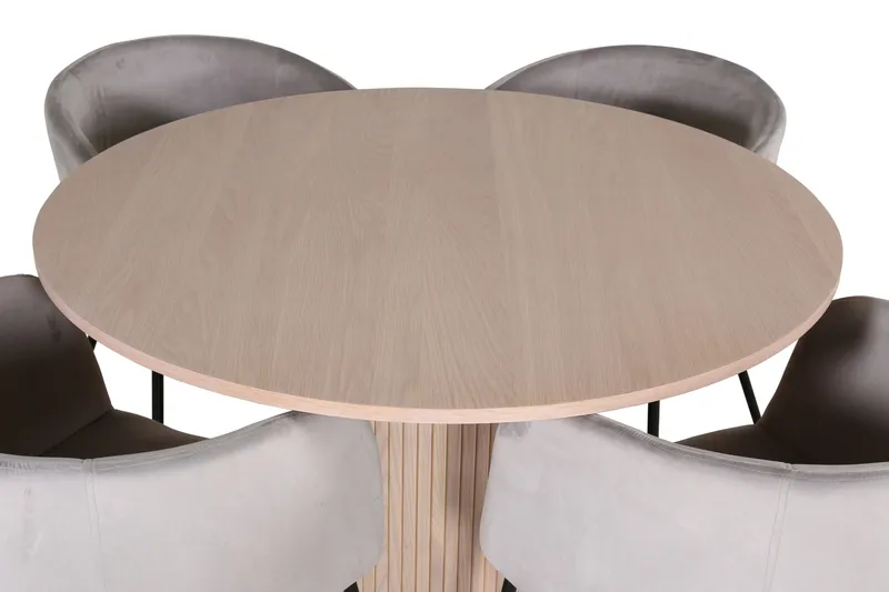 Bianca Spisegruppe 110 cm Rund med 4 Berit stole - Whitewash/Grå - Møbler - Borde - Spisebordssæt