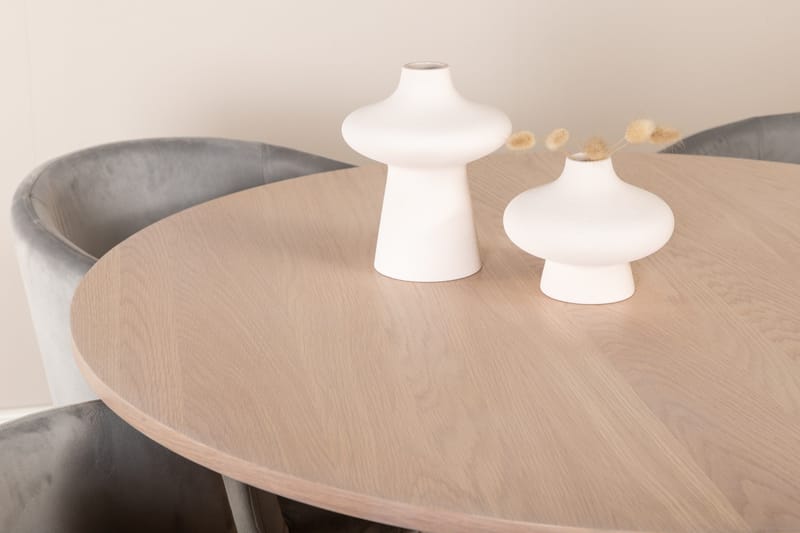 Bianca Spisegruppe 110 cm Rund med 4 Berit stole - Whitewash/Grå - Møbler - Borde - Spisebordssæt