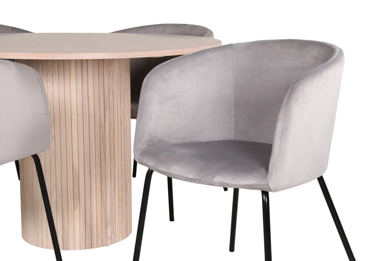 Bianca Spisegruppe 110 cm Rund med 4 Berit stole - Whitewash/Grå - Møbler - Borde - Spisebordssæt