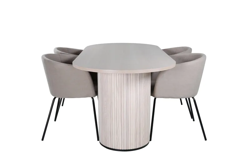Bianca Spisegruppe 200 cm Oval med 4 Berit stole - Beige - Møbler - Borde - Spisebordssæt