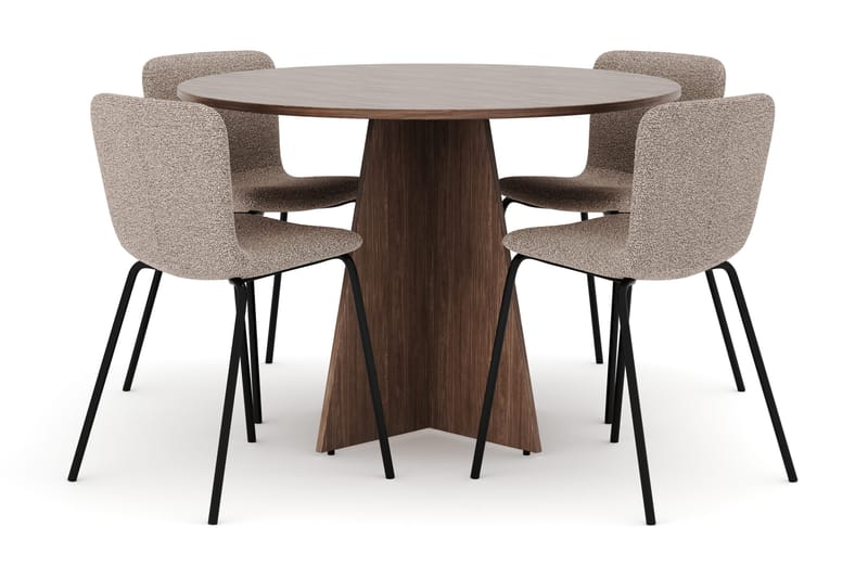 Bootcut Rundt Lille Spisebord i Valnød 110 cm med 4 Katy Spisestole, undefined