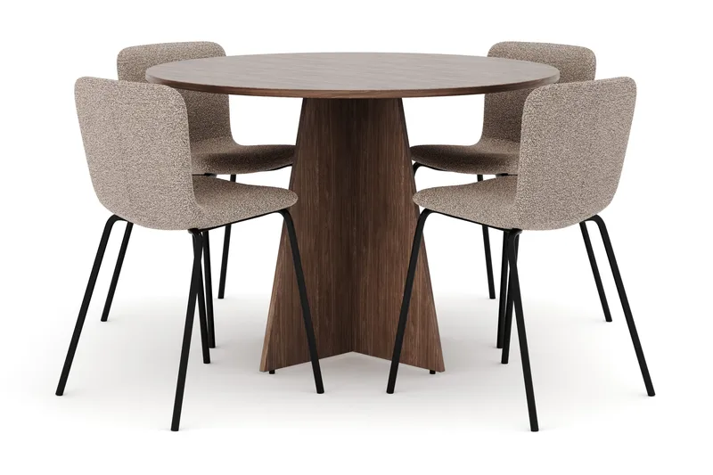 Bootcut Rundt Lille Spisebord i Valnød 110 cm med 4 Katy Spisestole, undefined
