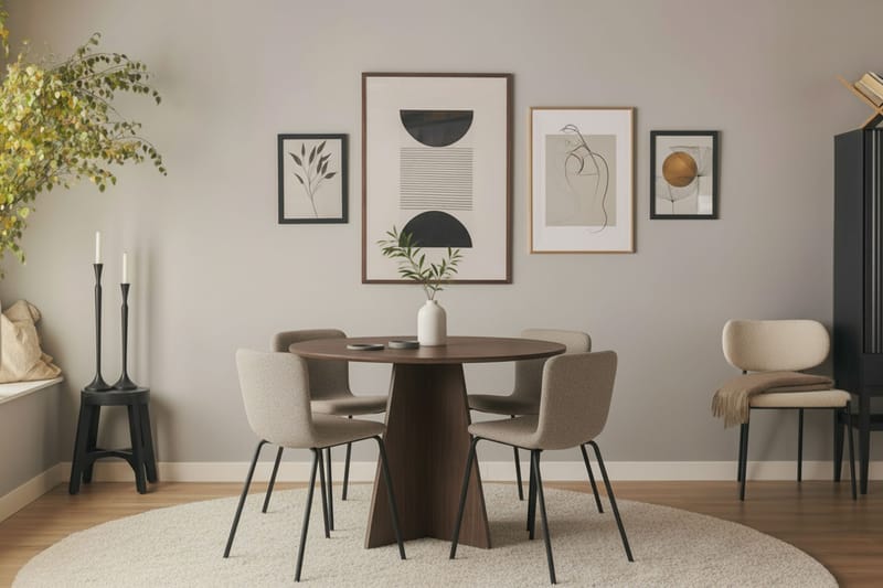 Bootcut Rundt Lille Spisebord i Valnød 110 cm med 4 Katy Spisestole - Møbler - Borde - Spisebordssæt