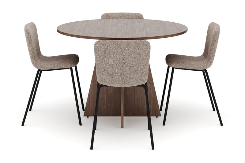 Bootcut Rundt Lille Spisebord i Valnød 110 cm med 4 Katy Spisestole - Møbler - Borde - Spisebordssæt