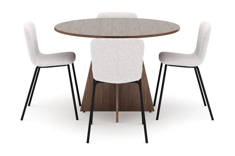 Bootcut Rundt Lille Spisebord i Valnød 110 cm med 4 Katy Spisestole - Møbler - Borde - Spisebordssæt