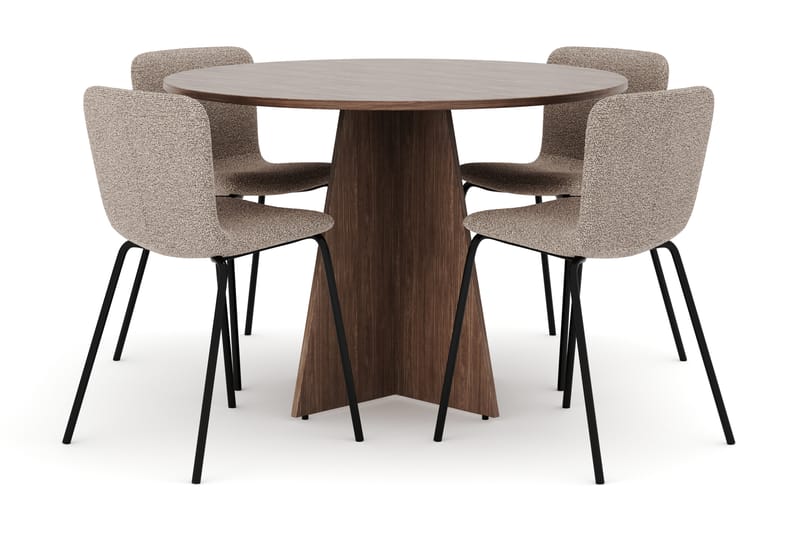 Bootcut Rundt Lille Spisebord i Valnød 110 cm med 4 Katy Spisestole, undefined