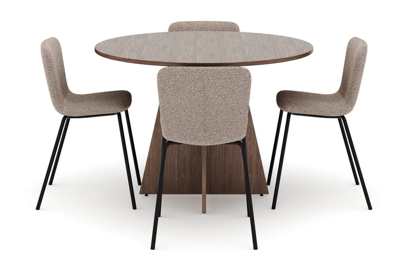 Bootcut Rundt Lille Spisebord i Valnød 110 cm med 4 Katy Spisestole, undefined