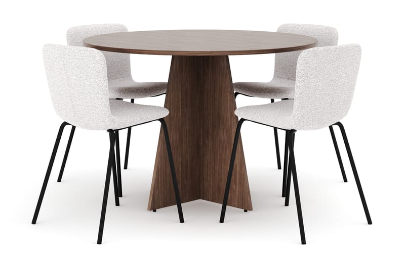 Bootcut Rundt Lille Spisebord i Valnød 110 cm med 4 Katy Spisestole, undefined