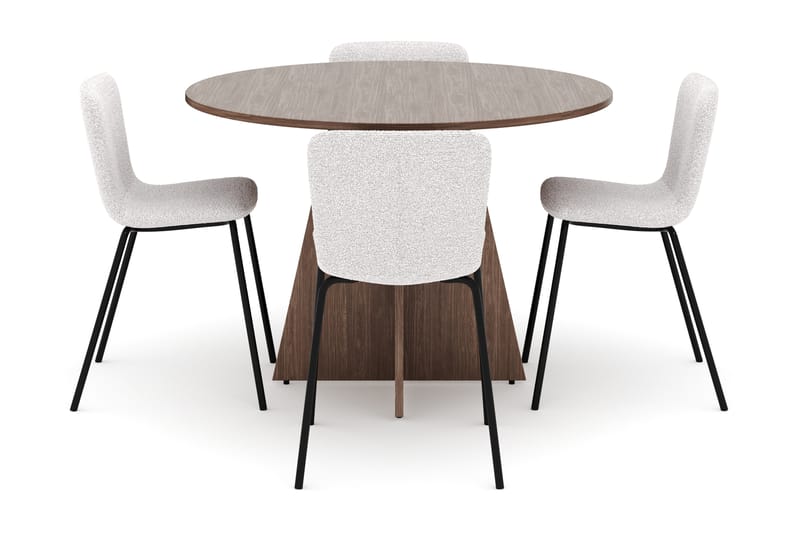 Bootcut Rundt Lille Spisebord i Valnød 110 cm med 4 Katy Spisestole - Møbler - Borde - Spisebordssæt
