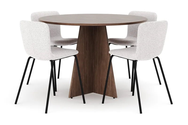 Bootcut Rundt Lille Spisebord i Valnød 110 cm med 4 Katy Spisestole, undefined