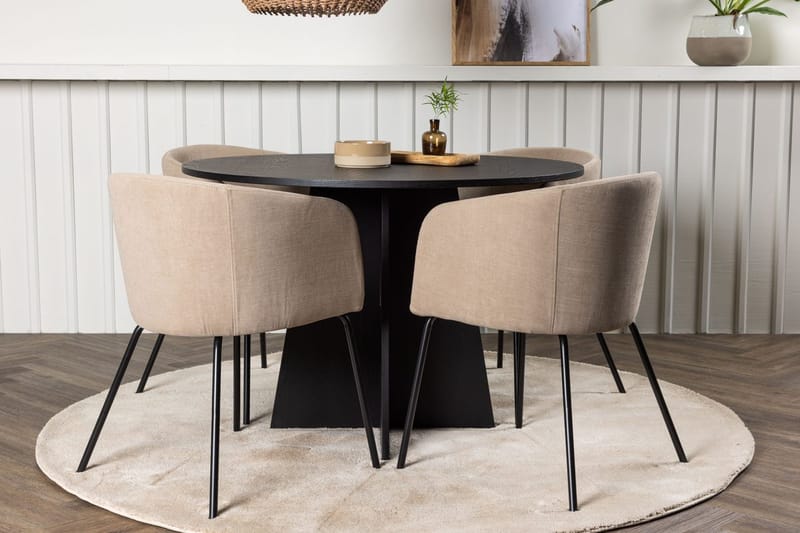 Bootcut Spisebord 110 cm Rundt med 4 Berit Armstole med Armlæn