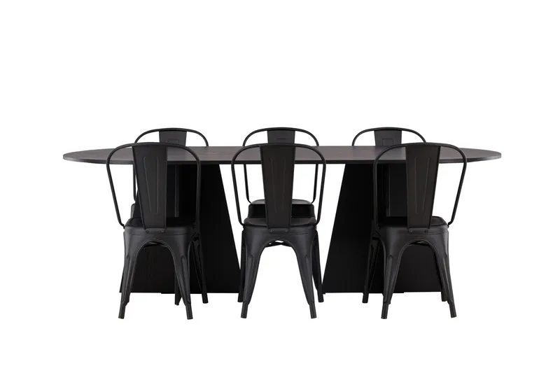 Bootcut Spisebord 230x115 cm med 4 Tempe Stole, Sort